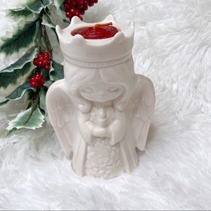 Vintage Holiday White Crowned Angel Ceramic Candle Holder Figurine Decor